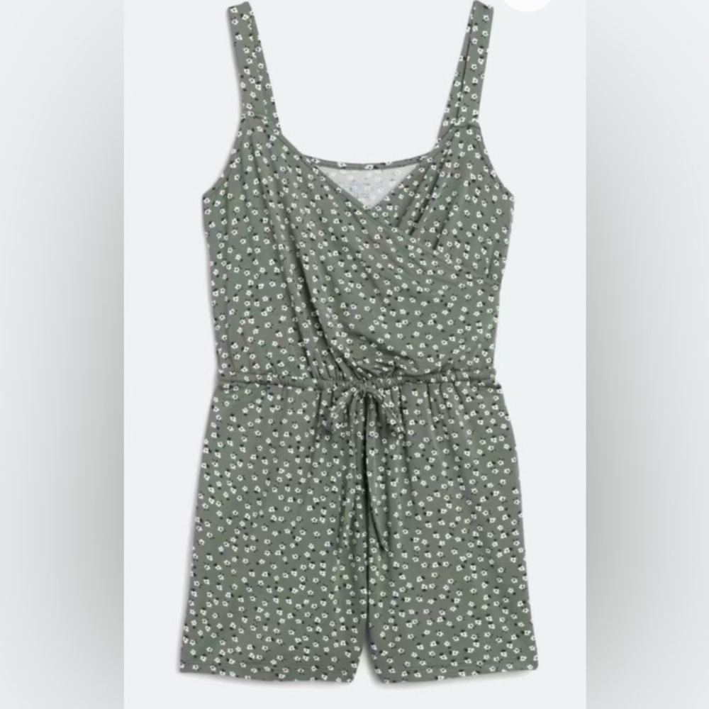 Green Floral Sleeveless Romper